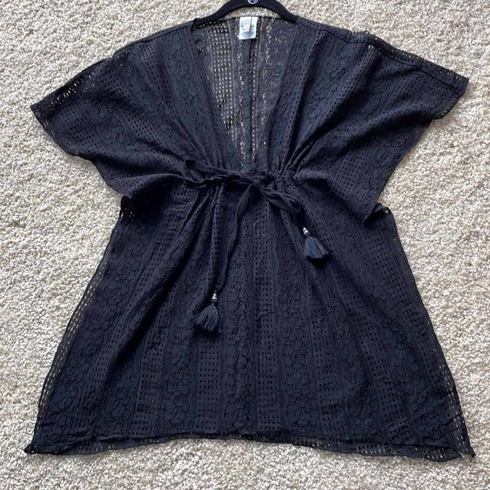 Becca black lacy swim cover-up, NWOT, XS/S